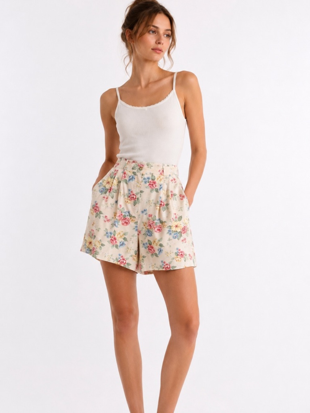 Talbots Vintage 90’s High Waisted Pleated Pink Floral Shorts